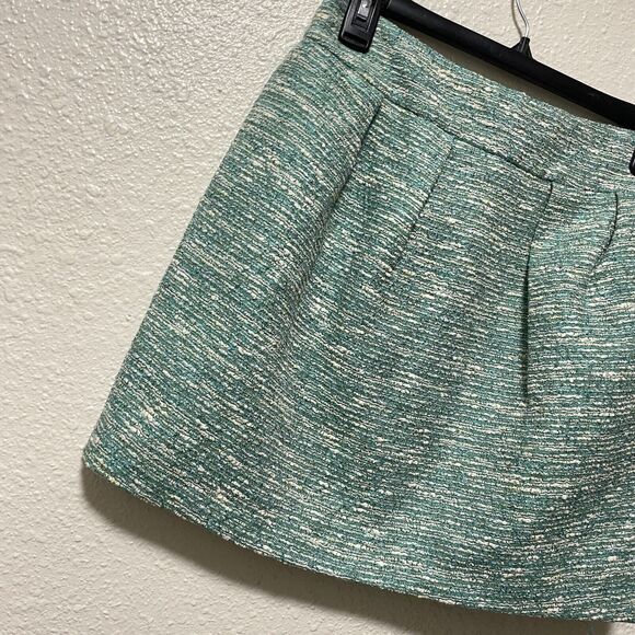 zara mini skirt small S green tweeted pockets textured weave chic made spain an - Picture 2 of 10